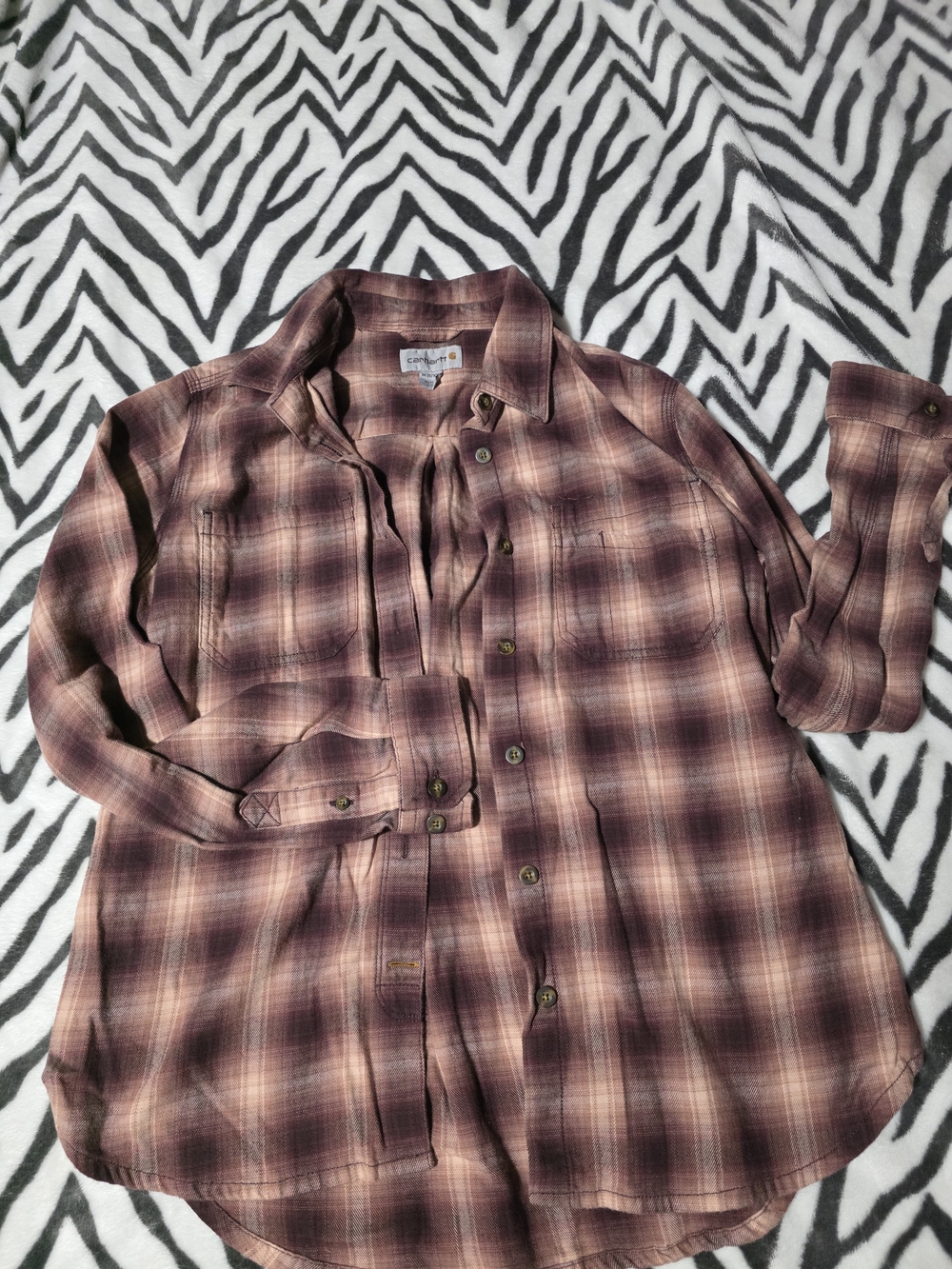 Carhartt Women's Burgundy Plaid Long-Sleeve Button-Down Shirt